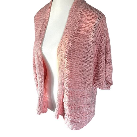 Chico's Cardigan Womens Size 2 Large Open Knit Short Dolman Sleeve Pink Sweater - Picture 2 of 11